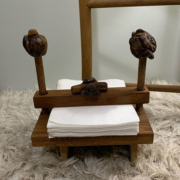 Vintage Wooden Napkin Holder With Burlwood Accents - Picture 1 of 17